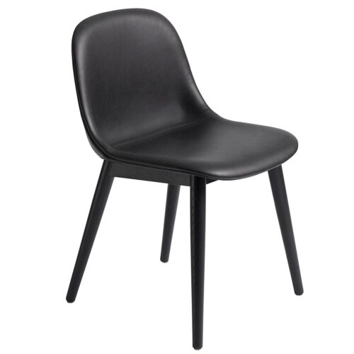 Fiber Side Chair Upholstered Wood Base -Refine Leather - Black/Black Fiber Side Chair Upholstered Wood Base -Refine Leather - Black/Black