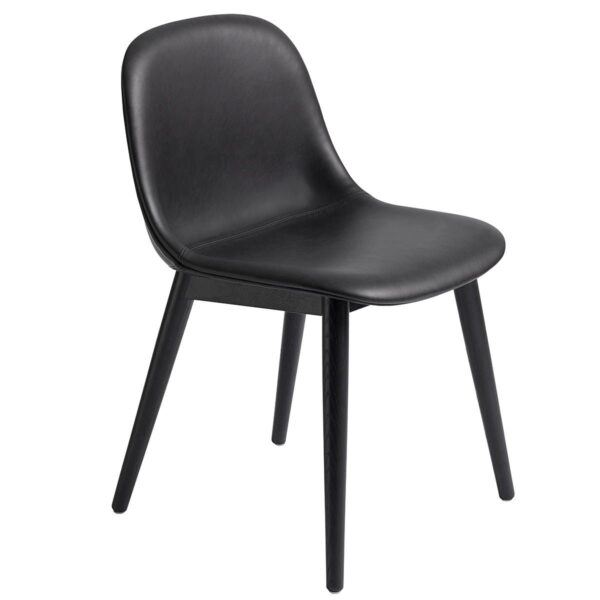 Fiber Side Chair Upholstered Wood Base -Refine Leather - Black/Black Fiber Side Chair Upholstered Wood Base -Refine Leather - Black/Black