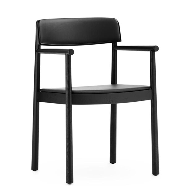 Timb Wooden Armchair Upholstered- Black/ Black leather