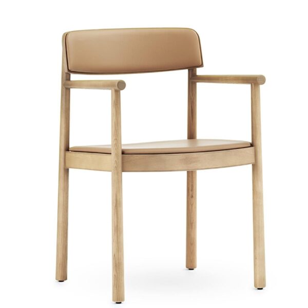 Timb Wooden Armchair Upholstered- Tan/ Camel leather