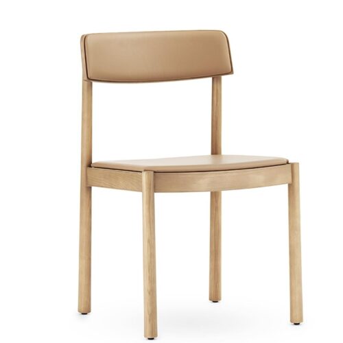 Timb Wooden Chair Upholstered- Tan/ Camel leather