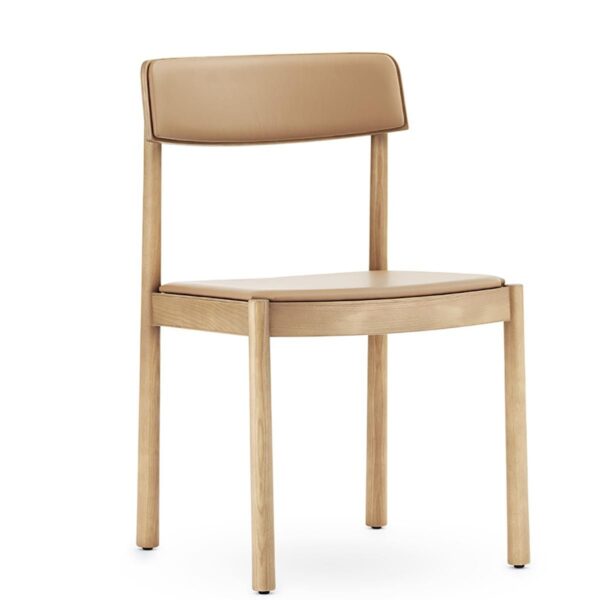 Timb Wooden Chair Upholstered- Tan/ Camel leather