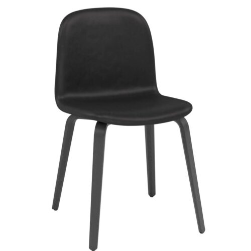Visu Chair Wood Base Refine Lather Upholstery - Black